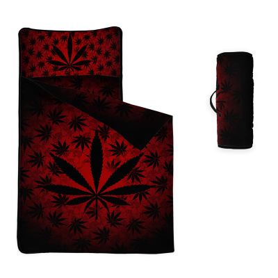 Axolotl Red Black Leaf Nap Mat, Vintage Elegant Leaf Rolled Napping Mat, Gothic Botanical Tree Leaves Sleeping Bag for Teens, Retro Farmhouse Leaves Slumber Bag for Travel Camping, 60" L*21" W