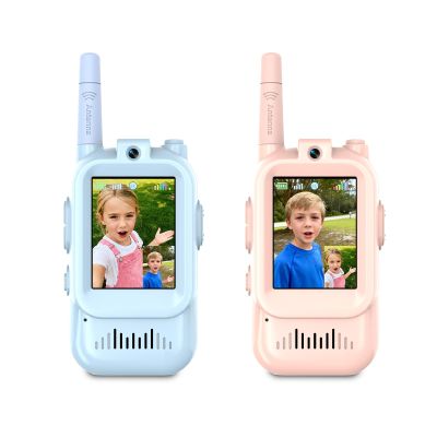 Video Walkie Talkies for Kids, 2 Pack Rechargeable Kids Walkie Talkies, Screen Display & Voice Changer, Indoor Outdoor for Boys and Girls Ages 3-12 (Blue & Pink)