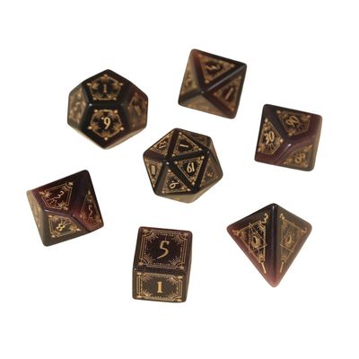7pcs Polyhedral Dice Set Vintage Dragon Engraved Gemstone Style Dice for DND, Dungeons & Dragons, RPG Tabletop Games (Purple Cats Eye)