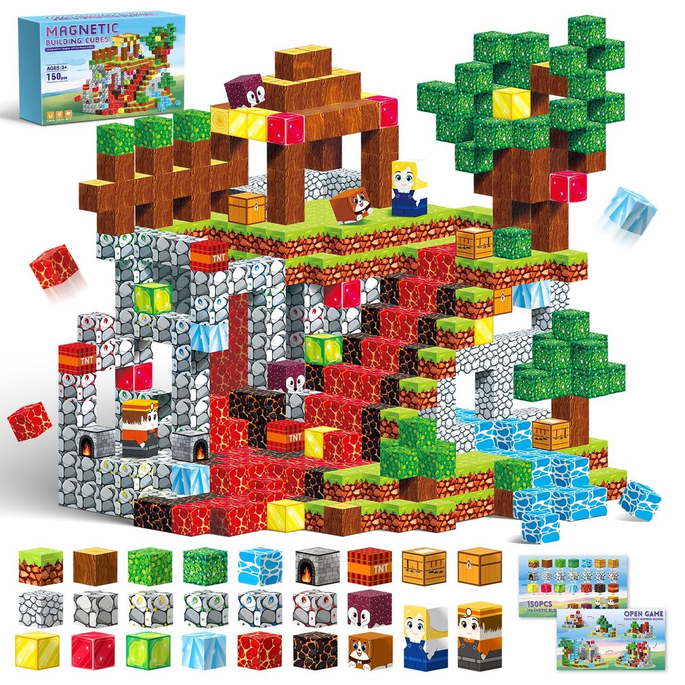 150PCS Magnetic Blocks- Magnetic Building Blocks, Magnet Cubes for Kids Toys, Sensory STEM Building Toys for 3-5 4-6 5-7 6-8 Year Old Boys Girls Christmas Birthday Gifts Travel Outdoor Kids Games