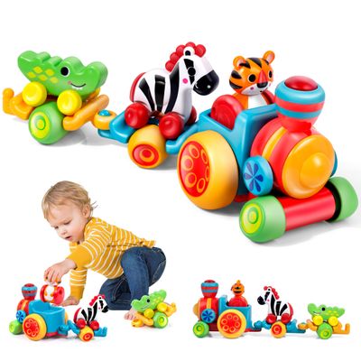 Beacron Toddler Toys for 1 Year Old Boy Gifts: Learning Animal Train Set for 1 2 3 Old Boy and Girl, Forest-Themed Push Car Baby Toy for 12-18 Months, 1st First Birthday Gifts for Toddlers 1-2