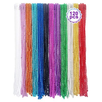 Mardi Gras Beads120Pcs Bead Necklace 12 Colors 33" Colored Beads Bulk NecklaceThrow-Ins Christmas Pirate Carnival Party Costume Accessories Bulk Party Gifts Women Men
