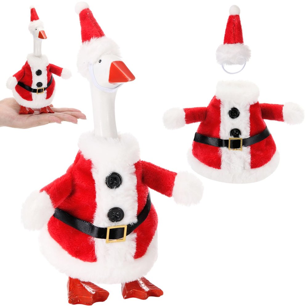 Abbylike Christmas Mini Desk Goose Outfit 7 Inch Magnetic Silly Goose Statue Holiday Decor Gifts for Winter Christmas Holiday Magnetic Duck Statue Table Desk Key Holder Decor(Red White Style)