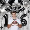 16th Birthday Decorations for Boys Girls, Black Silver Happy Birthday Party Decorations 16 Year Old Party Supplies with Number 16 Balloons, Banner, Fringe Curtains Kit view 3