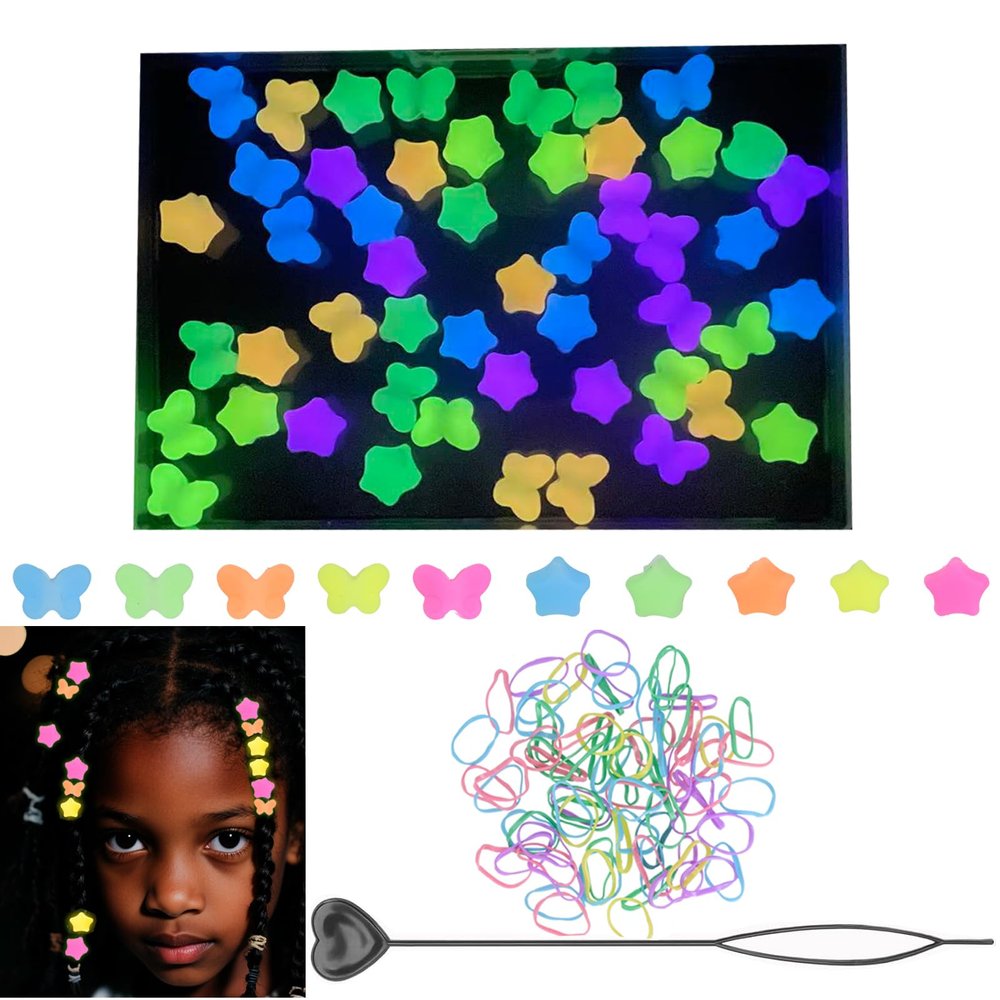 50Pcs Soft Small Silicone Beads for Hair,Hair Beads for Kids Girls Braids with 5mm Hole Glow in The Dark 5 Color(50)