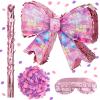 Arrowbash Disco Pink Bow Piata Set 15 Inch Shiny Bow Piata with Bat Blindfold and Confetti for Birthday Wedding Decoration Gentiles Holiday Coquette Party Supplies view 1