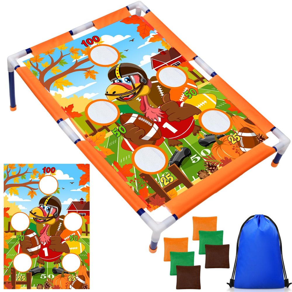 Gemscream Fall Bean Bag Toss Turkey Party Games for Kids Adults with 6 Bean Bags Thanksgiving Turkey Corn Hole Games Set for Autumn Cosplay Theme Outdoor Party Game