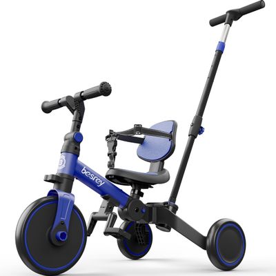besrey 4 in 1 Toddler Bike, Toddler Tricycle for 1-3 Year Old, Trike with Push Handle, Backrest and Safety Belt, Birthday Gifts and Toys for Boys and Girls, Balance Bike (Dark Blue)