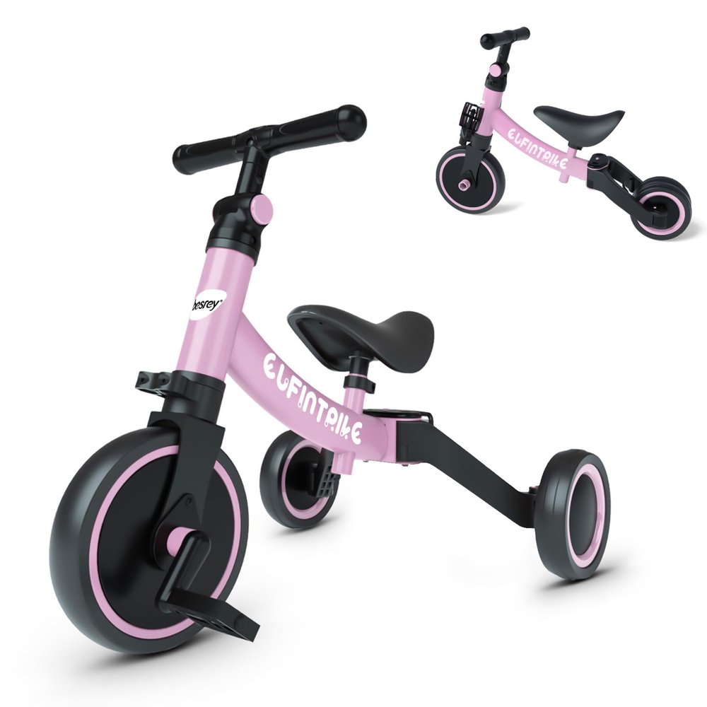 besrey 5 in 1 Toddler Bike for 1 Year to 4 Years Old Kids, Toddler Tricycle Kids Trikes Tricycle, Toys for Boy & Girl, Balance Training, Removable Pedals