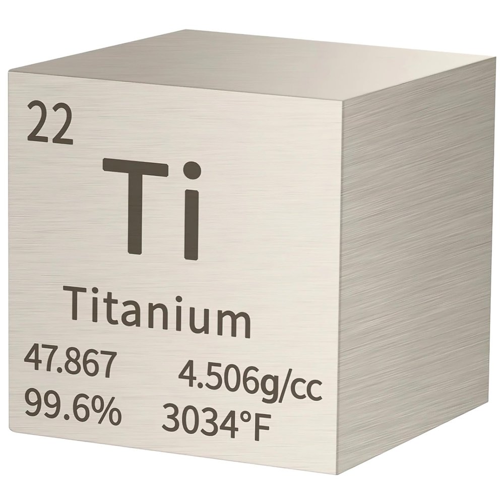 10 Mm Titanium Cube, High Purity 99.95%, Element Cubes With Ti Atomic Symbol, Includes 1 Piece, For Science Demonstrations And Educational Displays