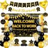 27pcs Welcome Back to Work Decorations Office Black Gold Welcome Back to Work Banner Balloons We Missed You So Much Backdrop Hanging Swirls Table Centerpieces Foil Balloons for Back to Work Office view 1