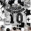 10th Birthday Decorations for Boys Girls, Black Silver Happy Birthday Party Decorations 10 Year Old Party Supplies with Number 10 Balloons, Banner, Fringe Curtains Kit view 1