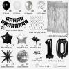 10th Birthday Decorations for Boys Girls, Black Silver Happy Birthday Party Decorations 10 Year Old Party Supplies with Number 10 Balloons, Banner, Fringe Curtains Kit view 2
