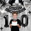 10th Birthday Decorations for Boys Girls, Black Silver Happy Birthday Party Decorations 10 Year Old Party Supplies with Number 10 Balloons, Banner, Fringe Curtains Kit view 3