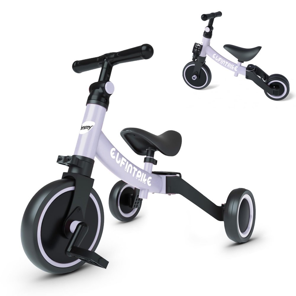 besrey 5 in 1 Toddler Bike for 1 Year to 4 Years Old Kids, Toddler Tricycle Kids Trikes Tricycle, Toys for Boy & Girl, Balance Training, Removable Pedals