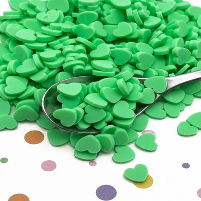 Larger Size Green Polymer Clay Assorted Heart Slices, Fimo Heart Nail Art Slices, Fake Heart Sprinkles, Miniature Hearts for Crafts (30 grams)
