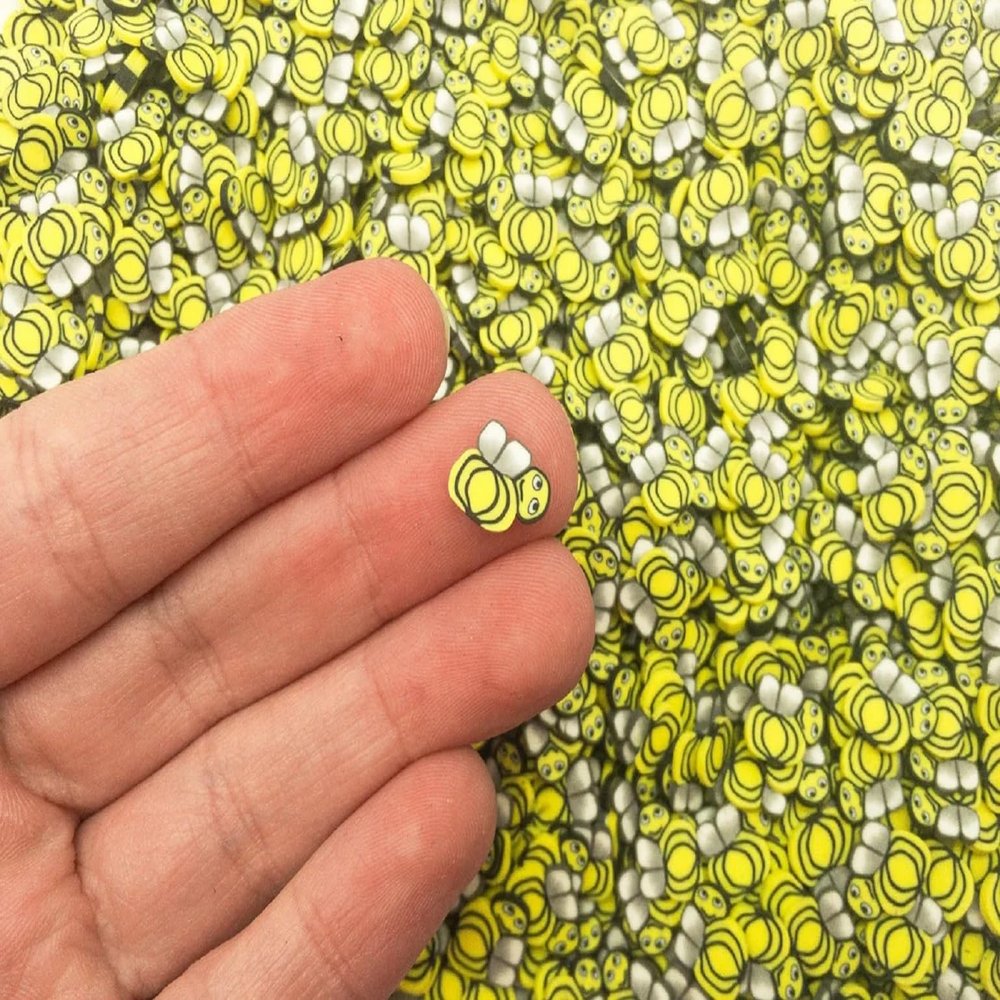 Large Honey Bee Fake Polymer Clay Slice Sprinkles, Insect Nail Art Slices, Miniature Sprinkles, Fimo Fake Sprinkles for Crafts, Decoden Embellishments (30 gram Bag)
