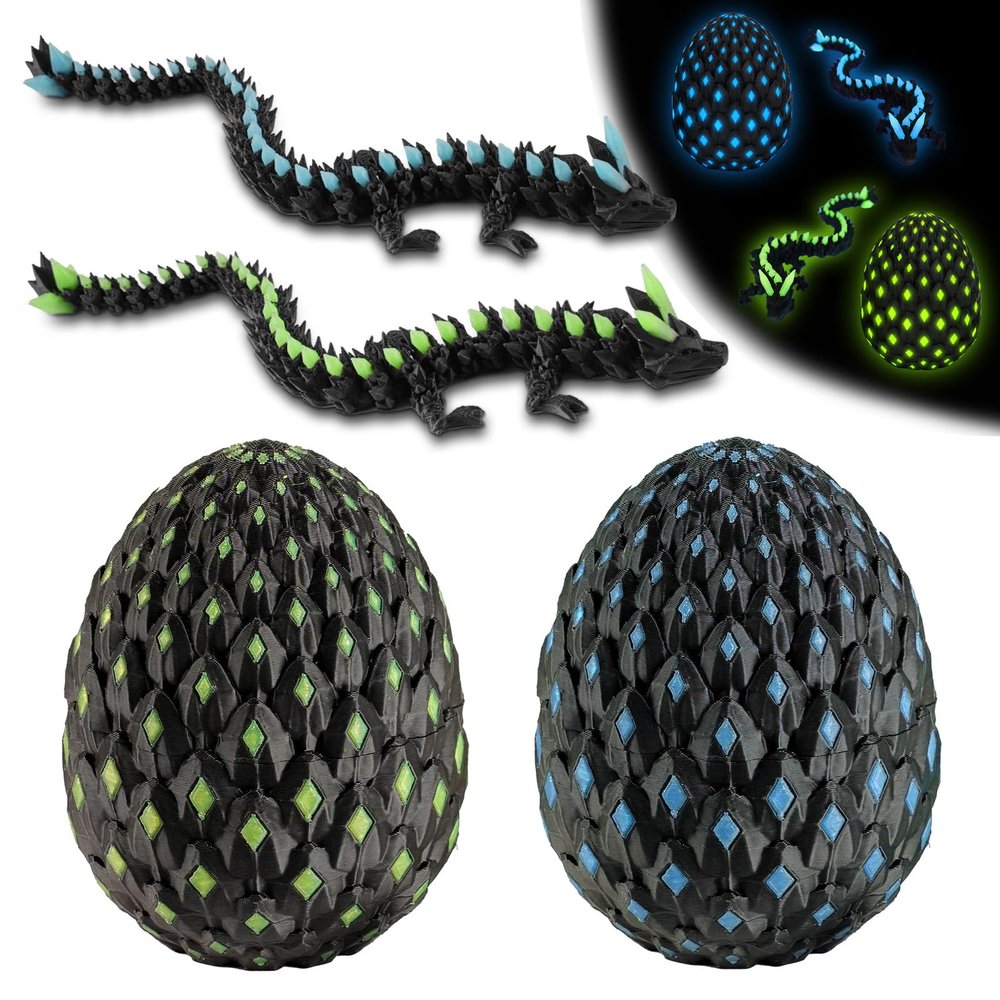 3D Printed Dragon Eggs with Dragon Inside, 2PCS Mystery Dragons Glow in The Dark-Articulated 3D Printed Animals-Cool Stuff Gift for Kids Adults Boys Girls Fidget Toys-Desktop Decoration & Collectible