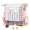 Giant 4 in a Row Connect Game with Mesh Fabric | Height Adjustable 4-in-1 Jumbo 4-to-Score Yard Game Set with Basketball, Golf & Ring Toss | Outdoor Indoor Family Party Game for Kids & Adults, Pink view 1