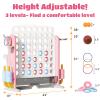 Giant 4 in a Row Connect Game with Mesh Fabric | Height Adjustable 4-in-1 Jumbo 4-to-Score Yard Game Set with Basketball, Golf & Ring Toss | Outdoor Indoor Family Party Game for Kids & Adults, Pink view 4