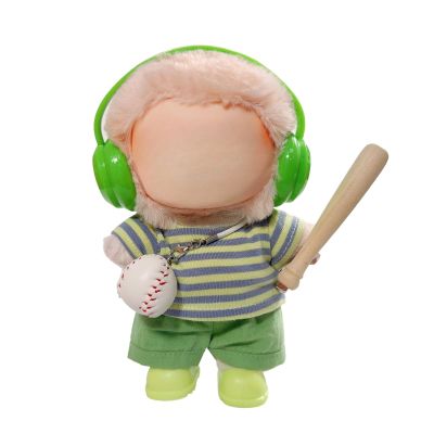 15cm/17cm Doll Outfit Suitable for Labubu Clothes Sports Wear Outfits Gym Dolls Accessories for Dressing Up (No Doll Included) (D-Green Stripe Baseball Suit 6-Piece Sets)