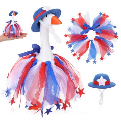 Sunnymove 1 Set 4th of July 7 Inch Mini Desk Goose Small Goose Outfits with Mini Hat and Tutu Collar Skirt Magnetic Silly Geese Keychain Holiday Costume for Magnetic Duck Statue Desk Key Holder