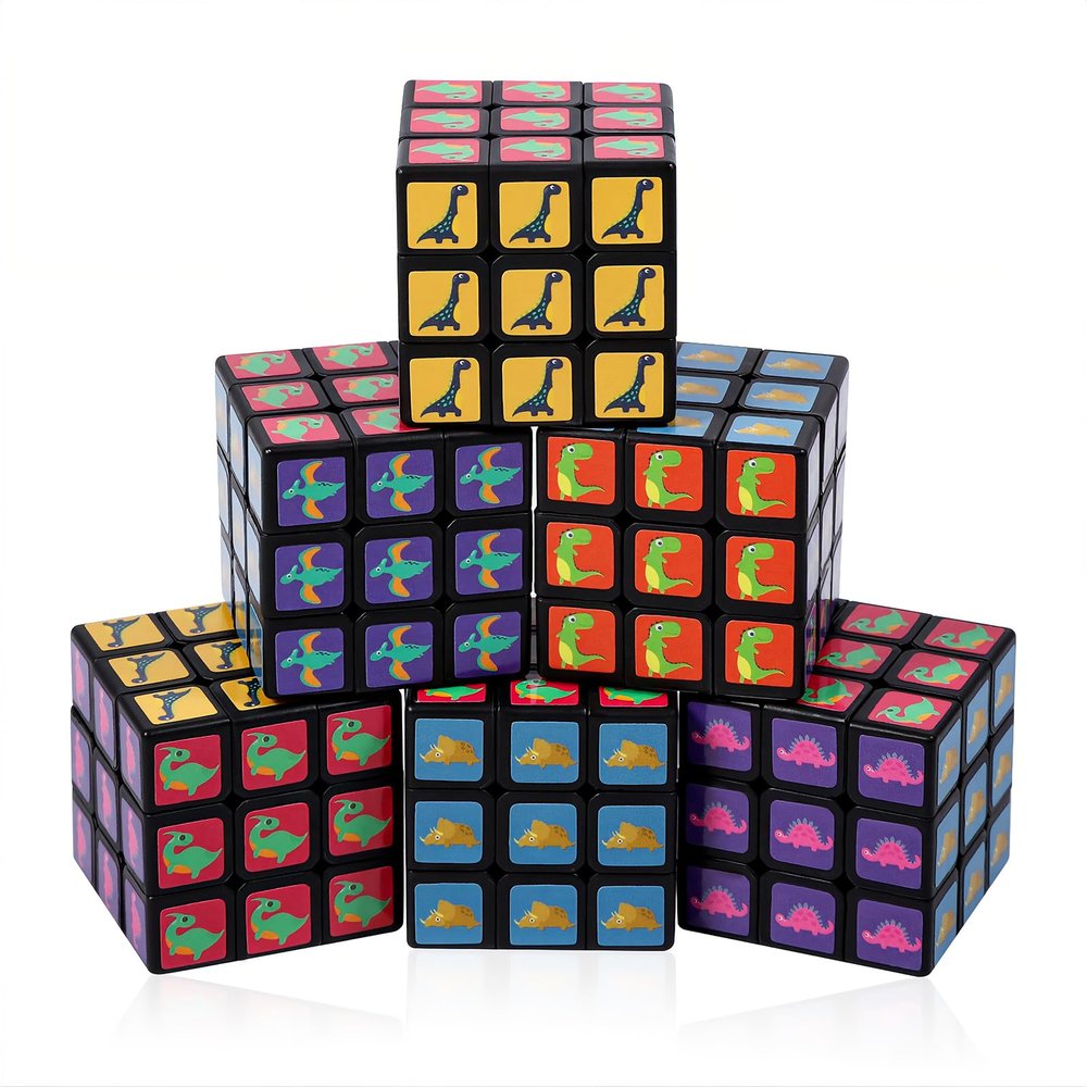 JOLLYFUN 48 Pack Dinosaur Mini Cube Bulk, 1.18 Inch 3x3x3 Small Puzzle Cubes Set, Dinosaur Themed Birthday Party Favors, Classroom Rewards Prizes, Stocking Stuffers, Easter Basket Fillers for Kids