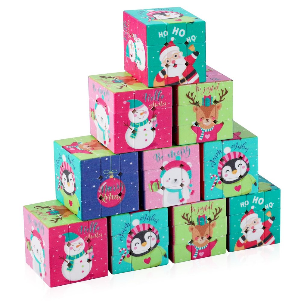 JOLLYFUN 12 Pcs Premium Mini Cubes, Christmas 1.18" 3x3x3 Puzzle Cube Set with Fine-Textured Surface Finish, Stocking Stuffers, Birthday Party Favors, Classroom Prizes, Stress Relief Fidget Toys