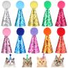 10PCS Small Party Hats for Stuffed Animals, Mini Birthday Hats for Stuffed Animals, Dogs, Cats, Adjustable Tiny Hat with Pom Poms, Holiday Birthday Costume Accessories view 1