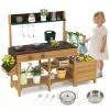 Costzon Mud Kitchen, Wooden Kids Potting Bench w/Removable Faucet, Sink, Stoves, Rotation Knobs, Planter Boxes, Trellis & Cooking Accessories, Mud Kitchen for Kids Outdoor 3-8 (Brown) view 1