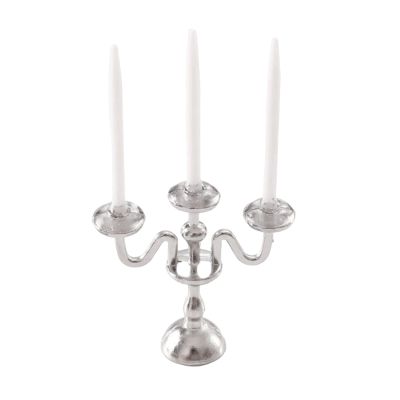 1/12 Scale Miniature Dollhouse Candle Holder for Table Centerpiece, Silver and White