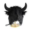 ALEDLE-LIFE Furry Buffalo Winter Hat with Horns Thermal Winter Earflap Beanie Cap Fizzy EarflapTrapper Hat Halloween Party Animal Cosplay (Black) view 1