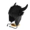 ALEDLE-LIFE Furry Buffalo Winter Hat with Horns Thermal Winter Earflap Beanie Cap Fizzy EarflapTrapper Hat Halloween Party Animal Cosplay (Black) view 2