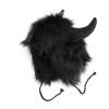 ALEDLE-LIFE Furry Buffalo Winter Hat with Horns Thermal Winter Earflap Beanie Cap Fizzy EarflapTrapper Hat Halloween Party Animal Cosplay (Black) view 4