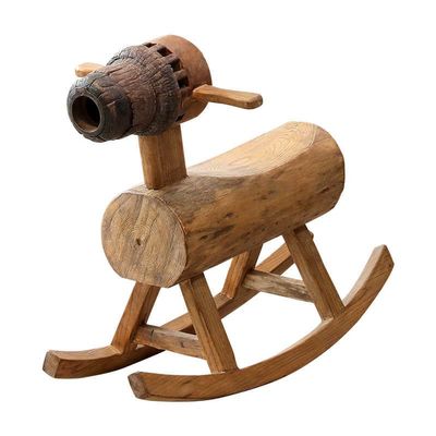 Wabi-Sabi Wooden Rocking Horse  Handcrafted Solid Wood Traditional Toy with Weathered Finish, Japanese Minimalist Children's Furniture