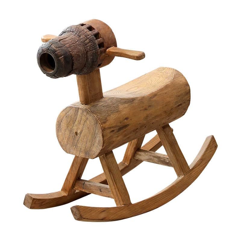 Wabi-Sabi Wooden Rocking Horse  Handcrafted Solid Wood Traditional Toy with Weathered Finish, Japanese Minimalist Children's Furniture