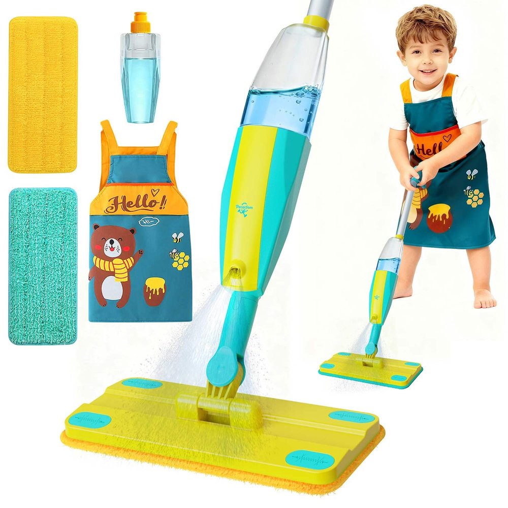 Kids Spray Mop,Toddlers Cleaning Play Sets with Real Water Sprayer,Includes Versatile Apron,Pretend Play Sets,Toddler Kids Cleaning Toy Set,Montessori Cleaning Set,Gifts for Boys Girls