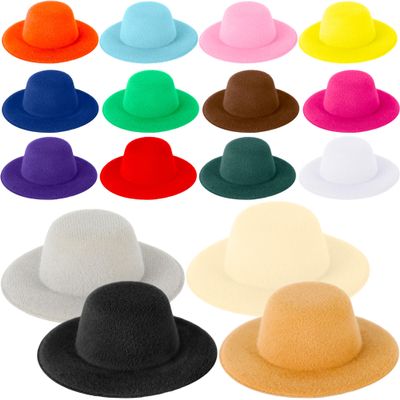16 Pcs Mini Top Hats Miniature Formal Hats Small Fedora Doll Hat Tiny Snowman Hat for DIY Crafts Doll Accessories Hair Decorate (Color Set 2)