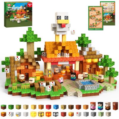 200PCS Magnetic Blocks with Light Up Blocks - Magnet Building Blocks, Stacking Magent Cubes Roast Chicken Store Theme, STEM Montessori Sensory Toys for Kids Boys Girls Ages 3+ Christmas Birthday Gift