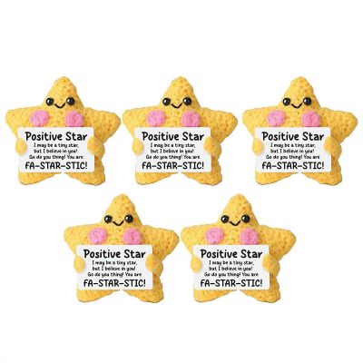 5PCS Crochet Positive Star Plush - Knitted Doll with Positive Card, Handmade Emotional Comfort Support Star Doll for Best Friend, Daughter, Son - Cheer Up & Thinking of You Gift