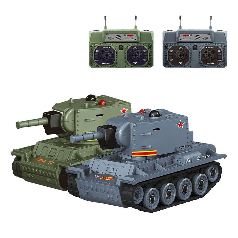 Xenotrix 1/64 Scale Mini RC Battle Tank - 2.4G Infrared Combat Mode, Rotating Turret & Rubber Track Drive, Military Toy Tank Gift for Adults & Teens(Green+Grey)