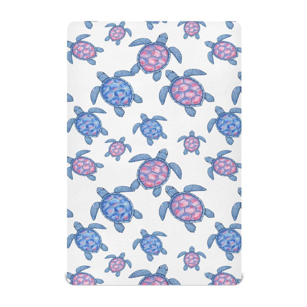 Turtle Cartoon White Baby Crib Sheets Buttery Soft & Breathable Fitted Crib Sheet for Standard Mattress for Boys Infant Toddler Girls, 28"x52"x9"