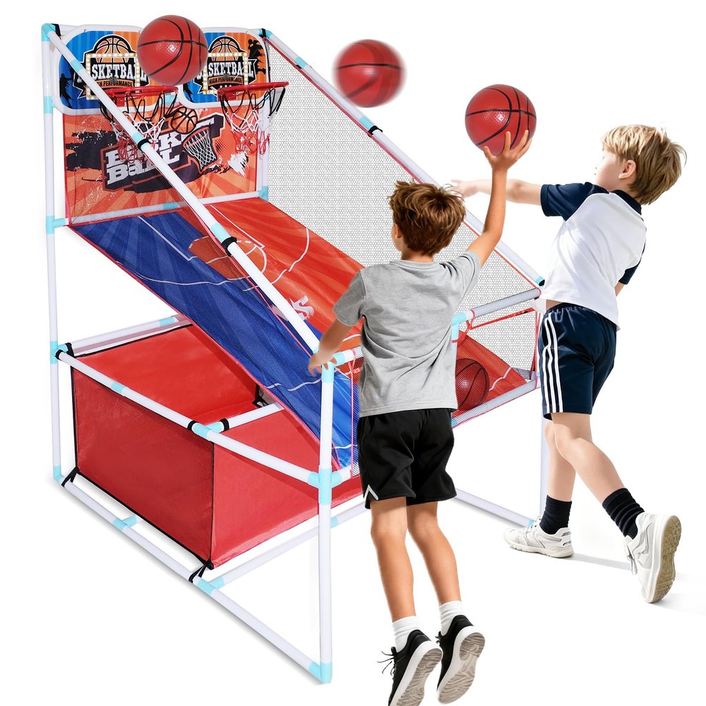 2-Player Kids Arcade Basketball Game Set, Dual Upgraded Hoop with LED Light Electronic Scoreboard 4 Balls, 3-12 Kids Sports Toys Carnival Games, Home Backyard Indoor Outdoor, Boys Girls Toddlers Gifts
