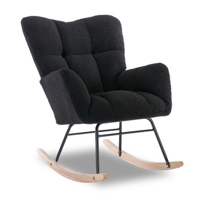 050-Teddy Fabric Rocking Gilder Nursery Chair for Living Room Indoor,Black (Black)