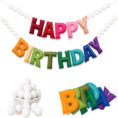 2Pcs Upgraded Pre-Strung Ultra-Soft Wool Felt Happy Birthday Banner Sign, Felt Ball Garland, Rainbow Theme Party Decorations, Reusable Colorful Birthday Garland for Party Decor, Room Decor, Photo Prop