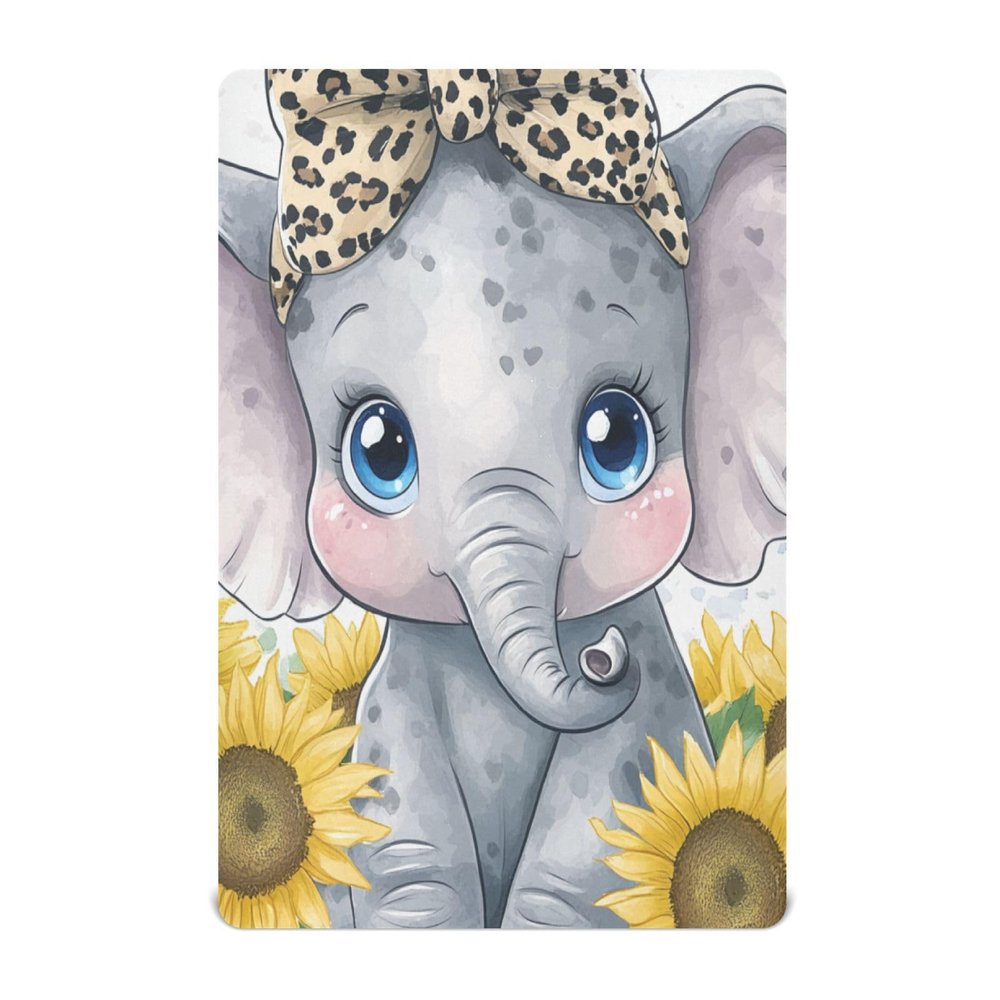 Bow Elephant Sunflowers White Baby Crib Sheets Buttery Soft & Breathable Fitted Crib Sheet for Standard Mattress for Infant Girls Toddler Boys, 28"x52"x9"
