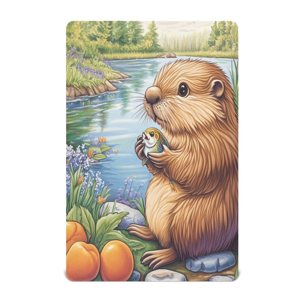 Beaver Holds Fish Baby Crib Sheets Buttery Soft & Breathable Fitted Crib Sheet for Standard Mattress for Infant Toddler Girls Boys, 28"x52"x9"