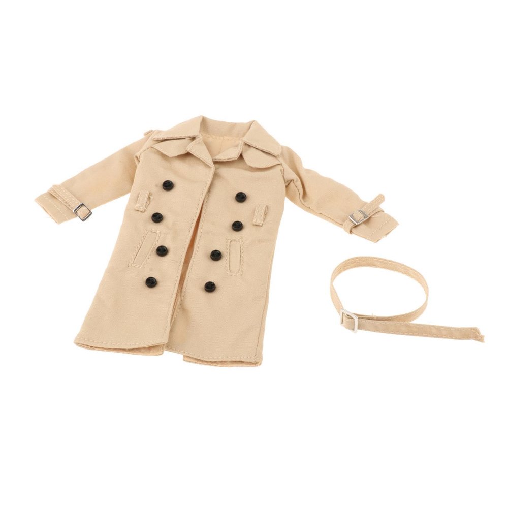 1/12 Scale Wired Trench Coat for 6 Inch Action Figures, Khaki Windbreaker Jacket Doll Costume Outfit