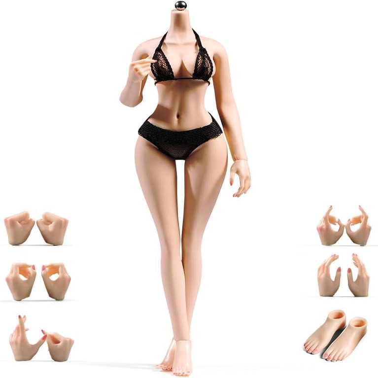 1/6 Scale Female Body, 12inch Super Flexible Seamless Model Slender Female Action Figure Body Doll with Detachable Feet & Hands Accessory (Normal Skin)