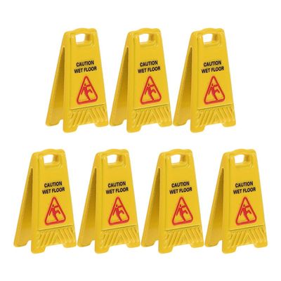 Abaodam 7pcs Miniature Warning Sign Mini Floor Caution Sign Yellow Alloy Notice Dollhouse Fairy Garden Decoration Accessories